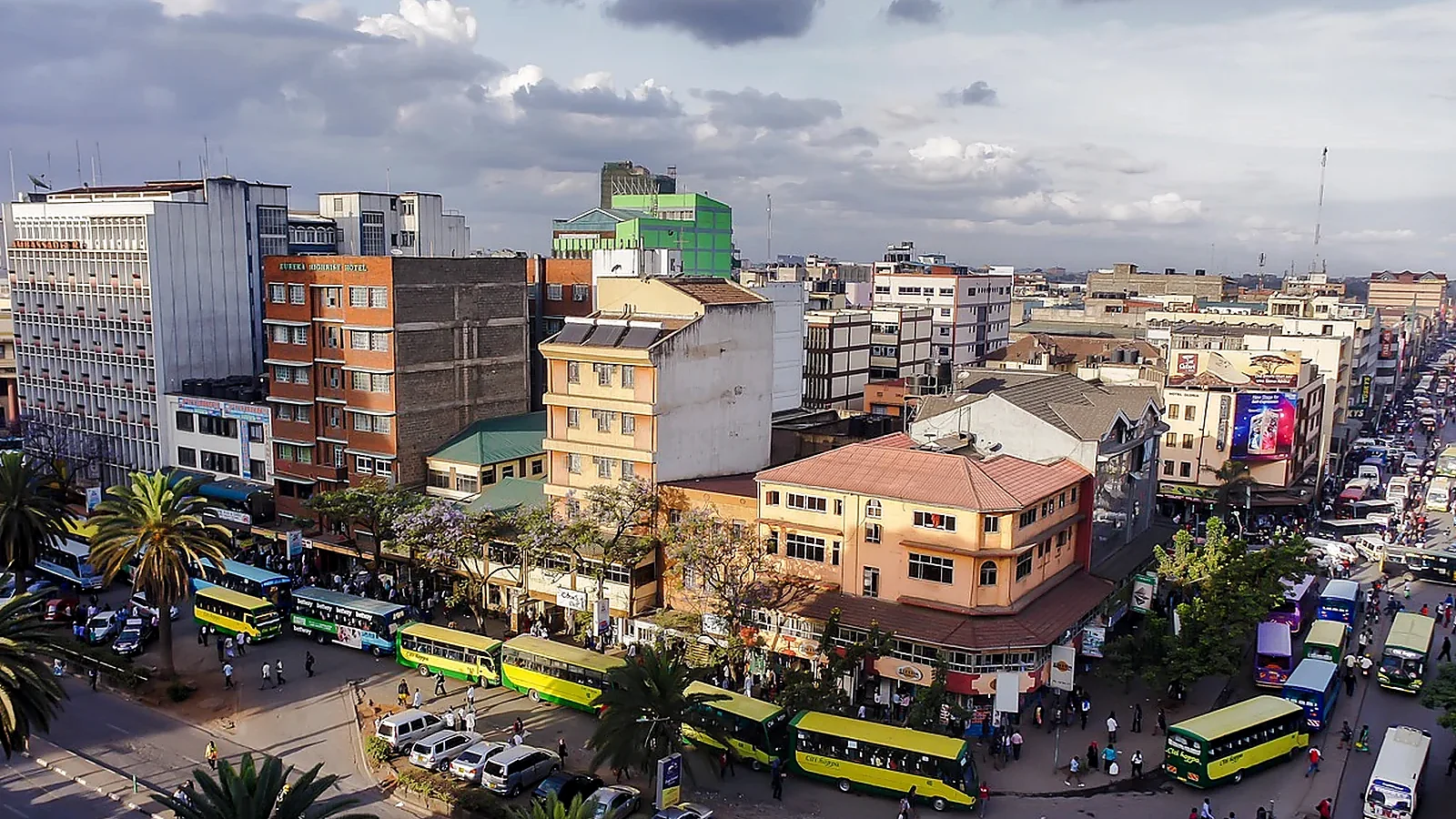 Nairobi skyline and green public spaces on a clear day