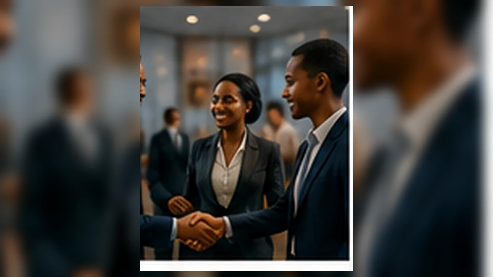 African diaspora professionals networking at a modern business gathering
