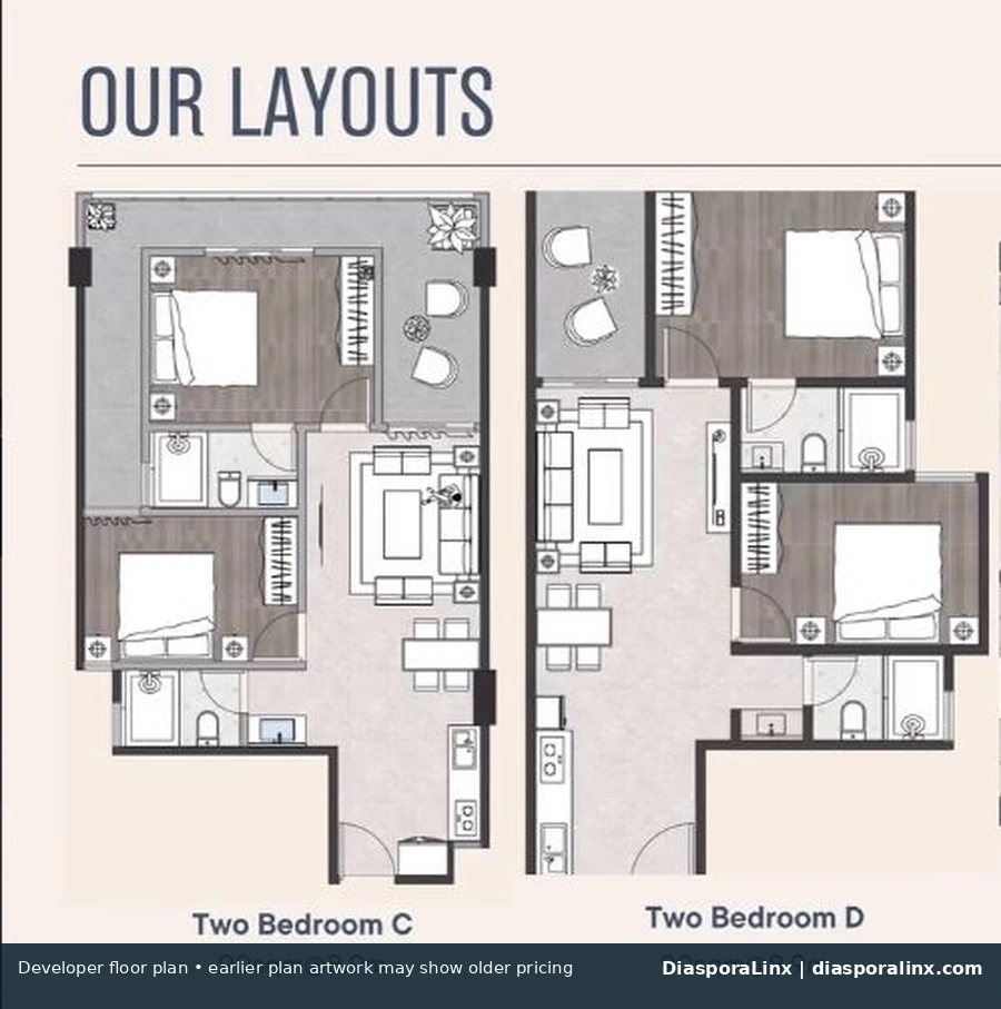 Tsavorite Gardens 2 bedroom C and D developer floor plans