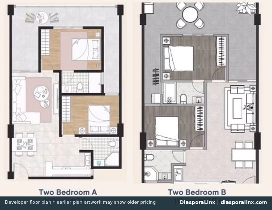 Tsavorite Gardens 2 bedroom A and B developer floor plans