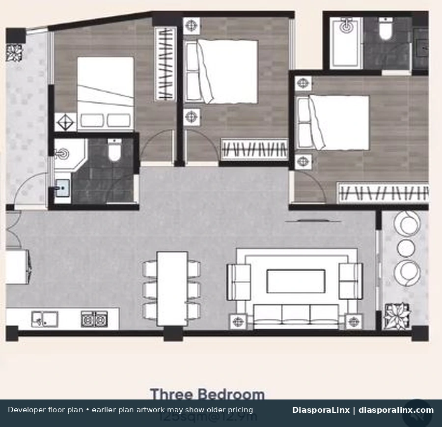 Tsavorite Gardens three bedroom developer floor plan