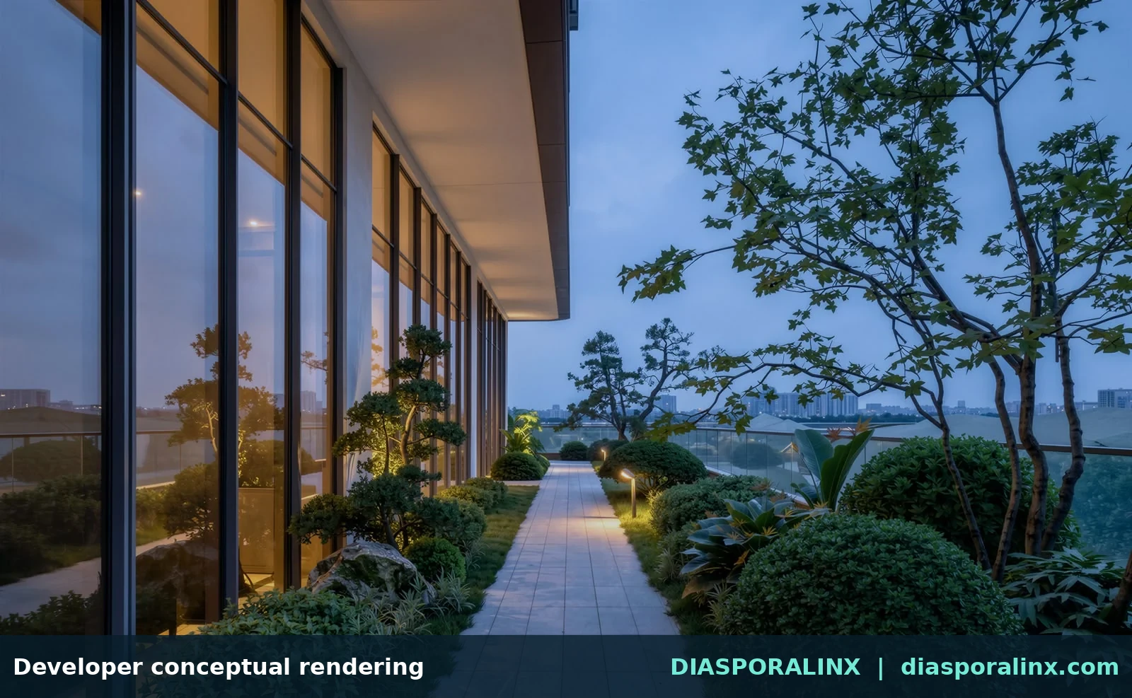 Landscaped walkway — developer conceptual rendering