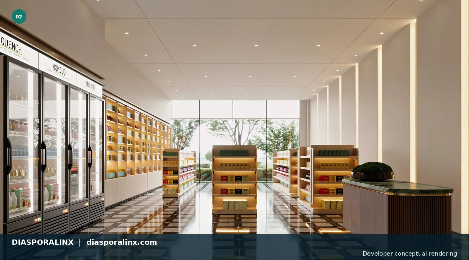 Retail / convenience amenity — developer conceptual rendering
