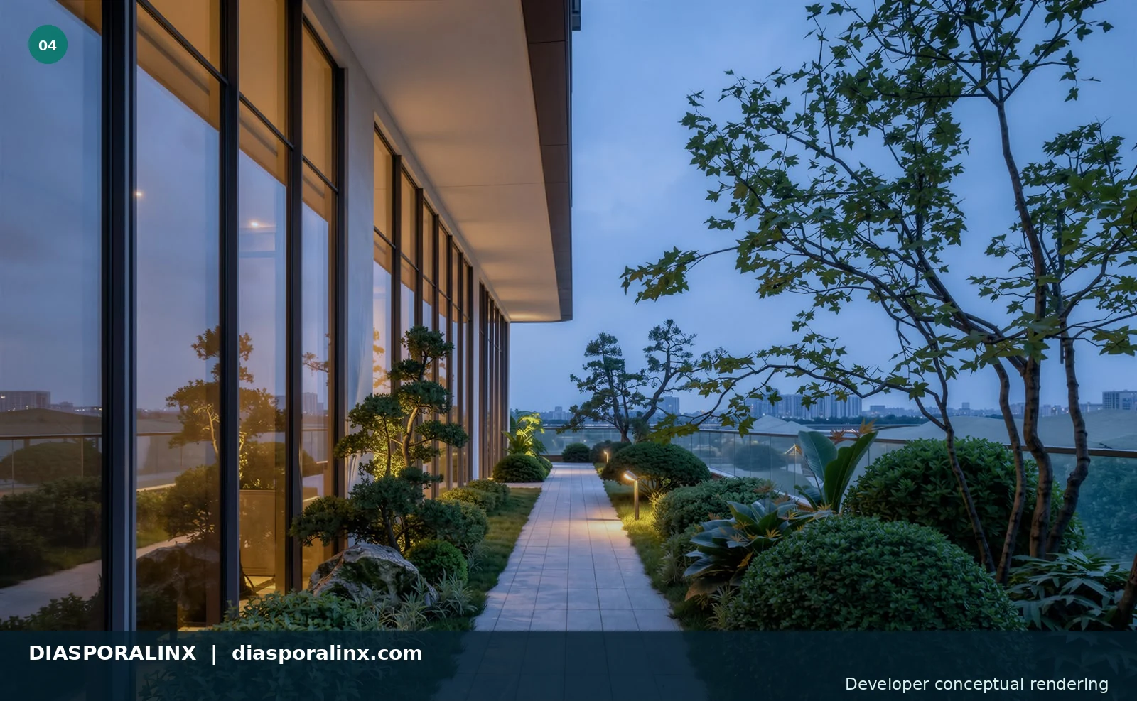 Landscaped garden walkway — developer conceptual rendering