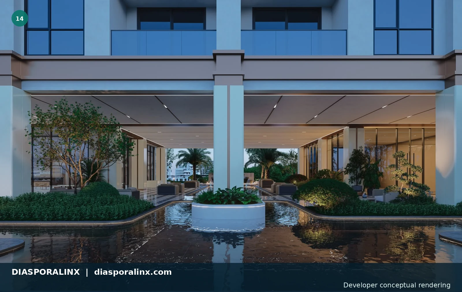 Arrival courtyard — developer conceptual rendering