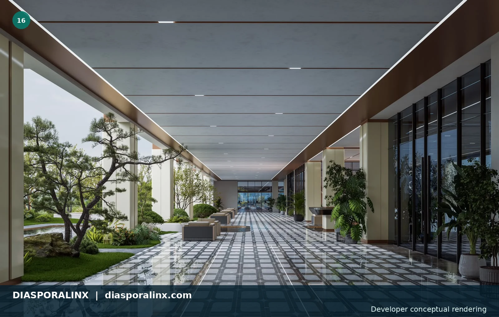 Covered outdoor terrace — developer conceptual rendering