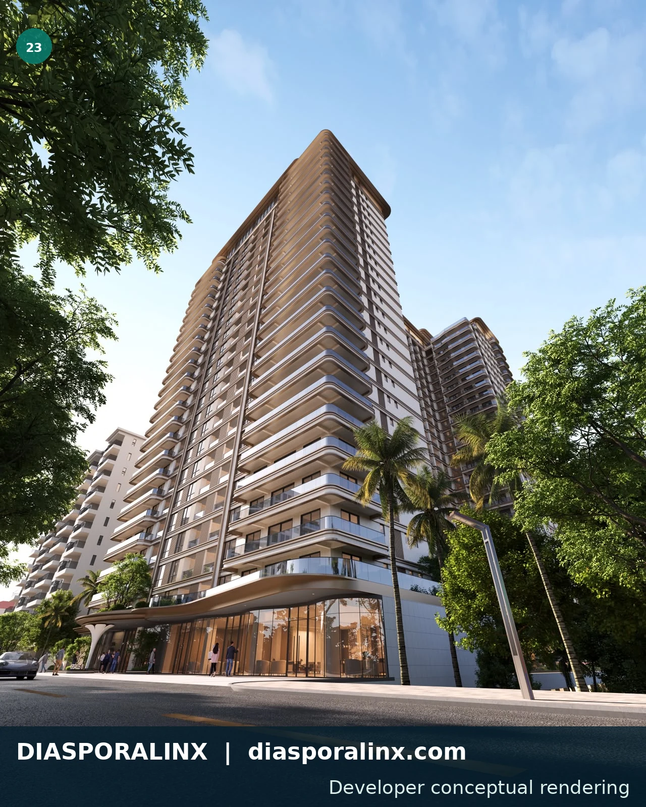 Tower arrival perspective — developer conceptual rendering