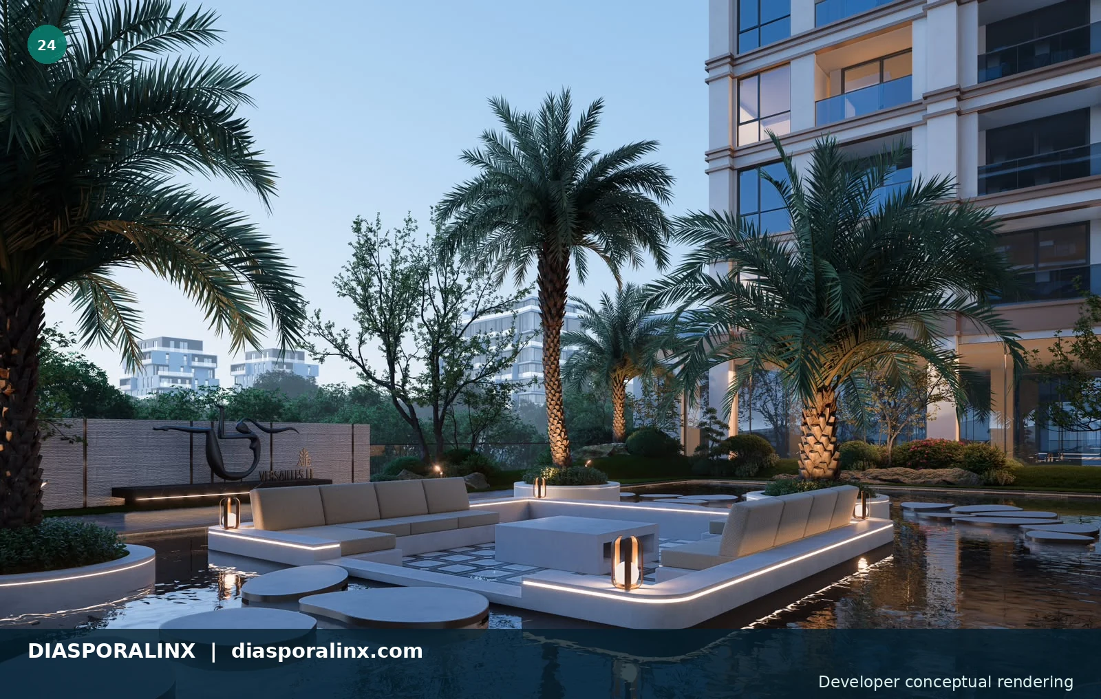 Courtyard social lounge — developer conceptual rendering