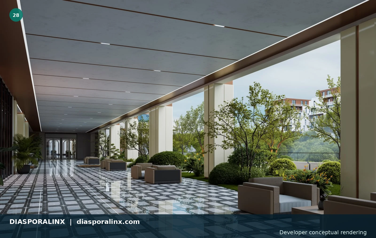 Covered terrace — alternate view — developer conceptual rendering