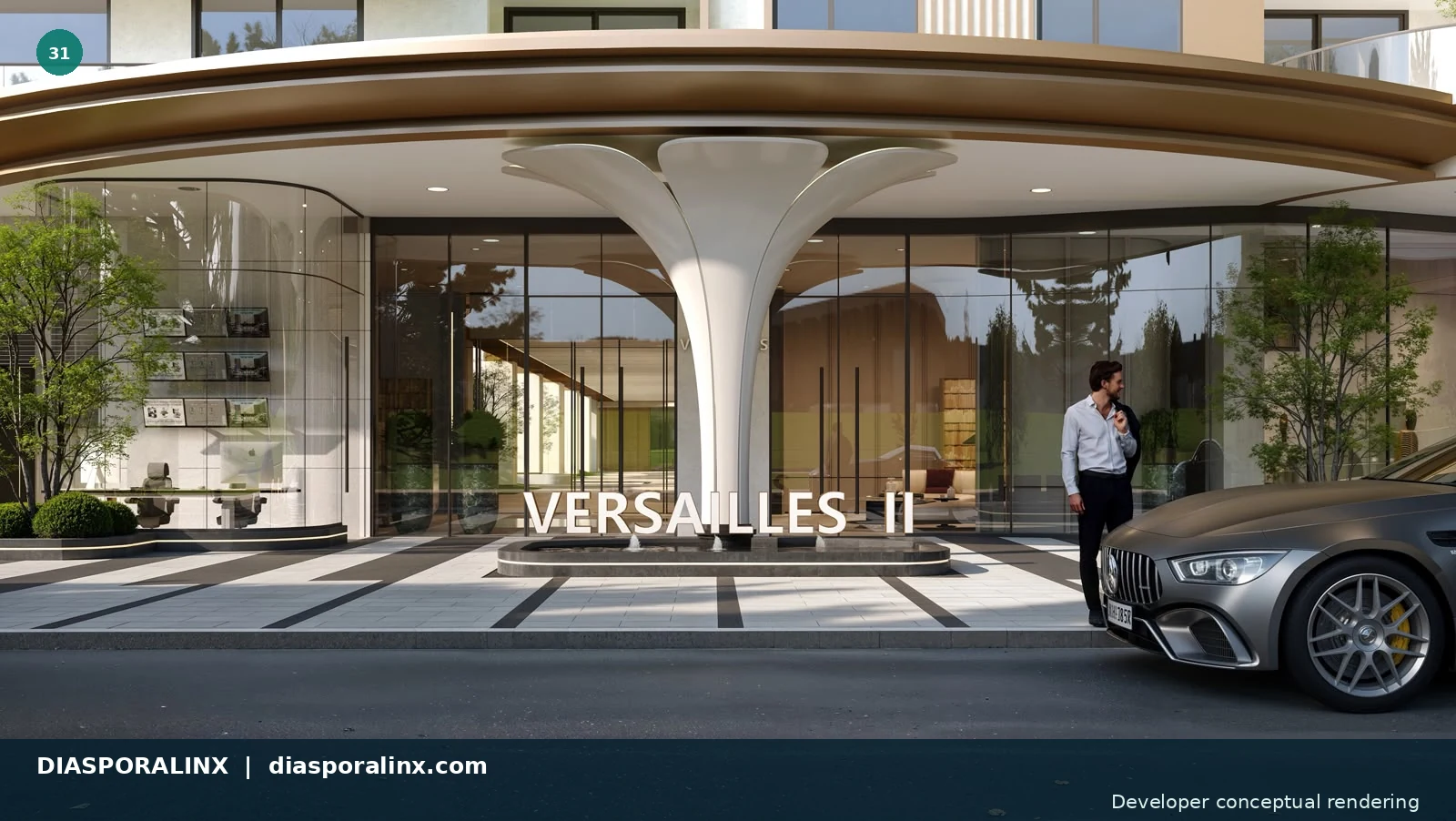 Arrival canopy / entrance — developer conceptual rendering