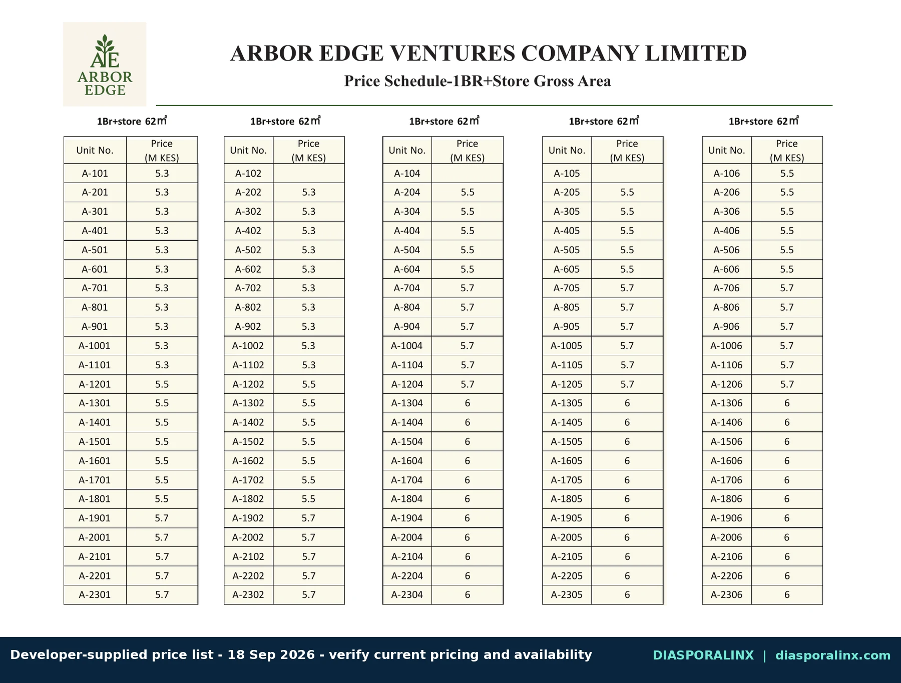 Versailles Garden II developer price list page 3