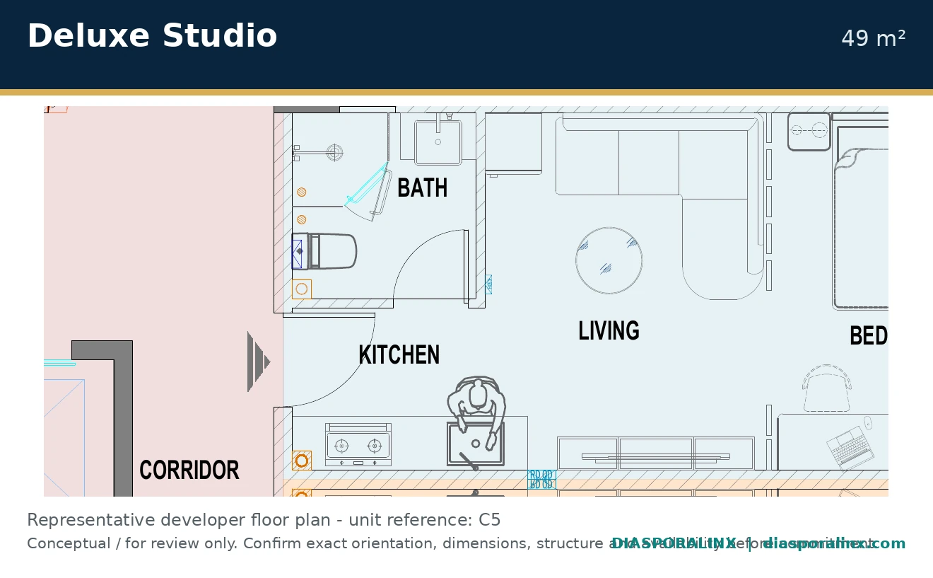 Deluxe Studio 49 m² developer floor plan