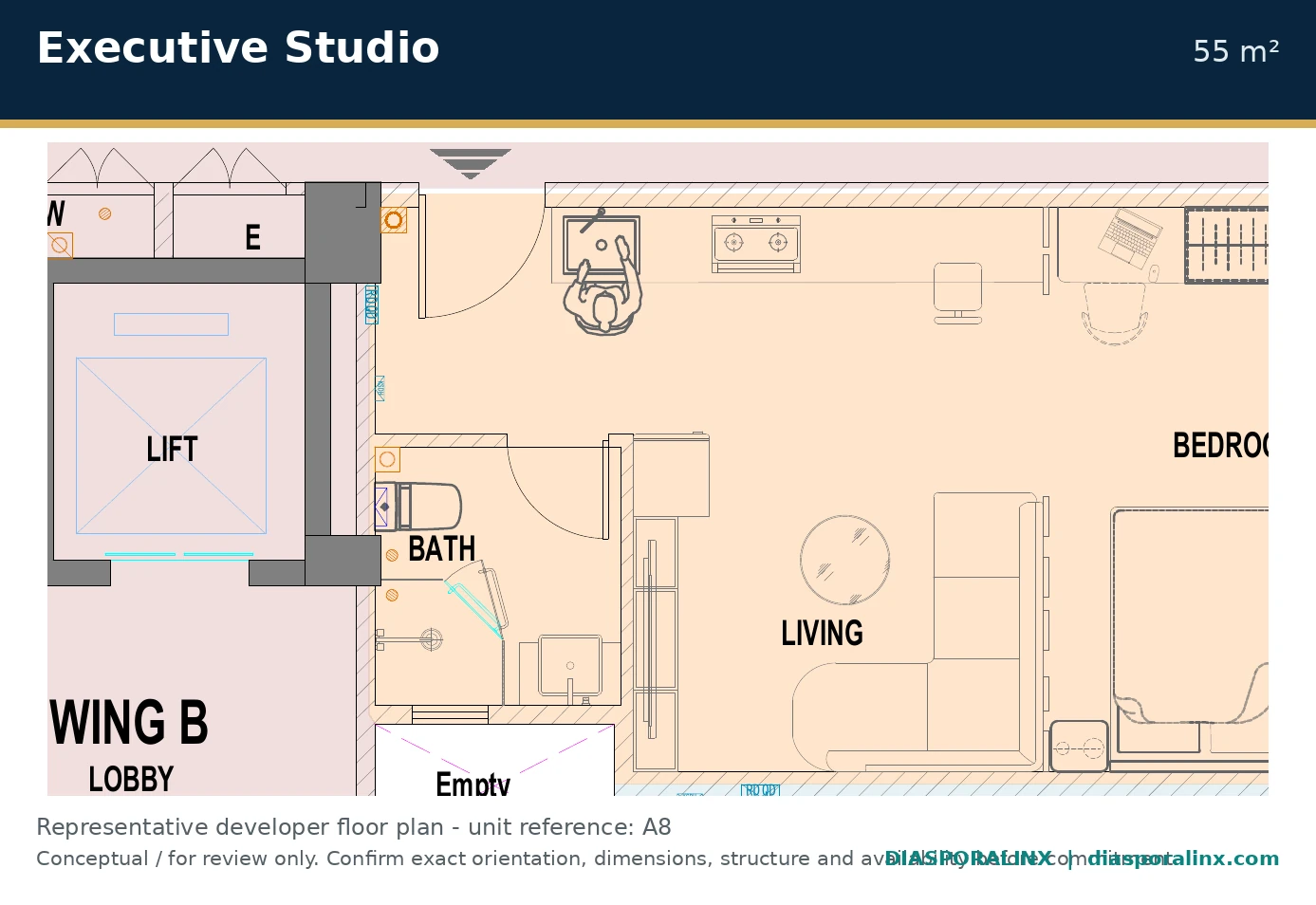 Executive Studio 55 m² developer floor plan