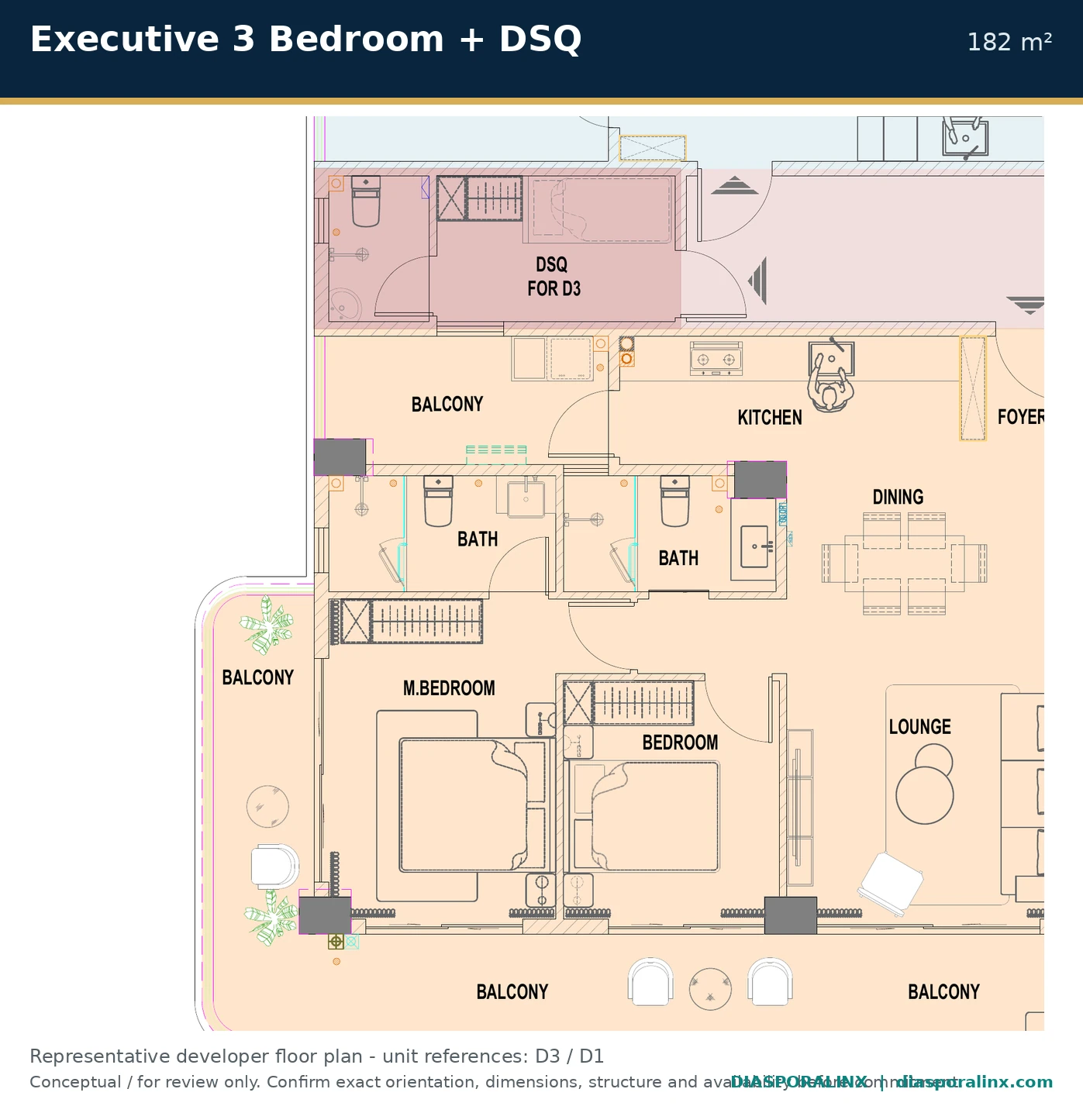 Executive three bedroom plus DSQ plan