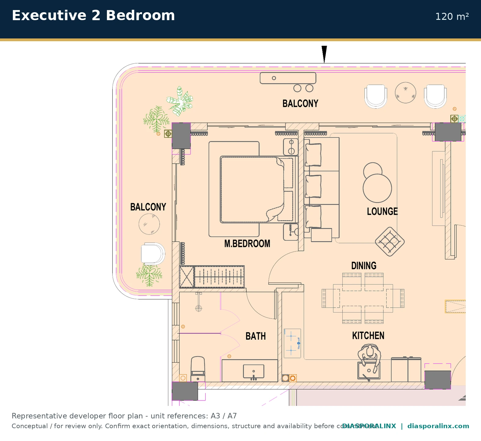 Executive 2 Bedroom 120 m² developer floor plan