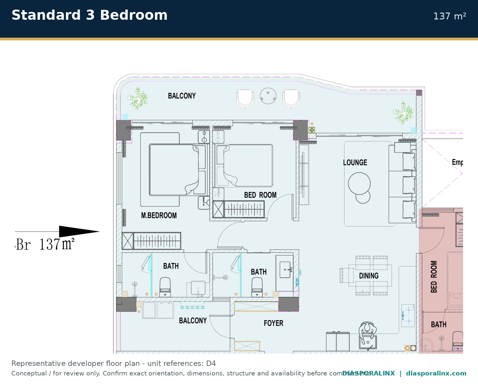 Standard 3 Bedroom 137 m² developer floor plan
