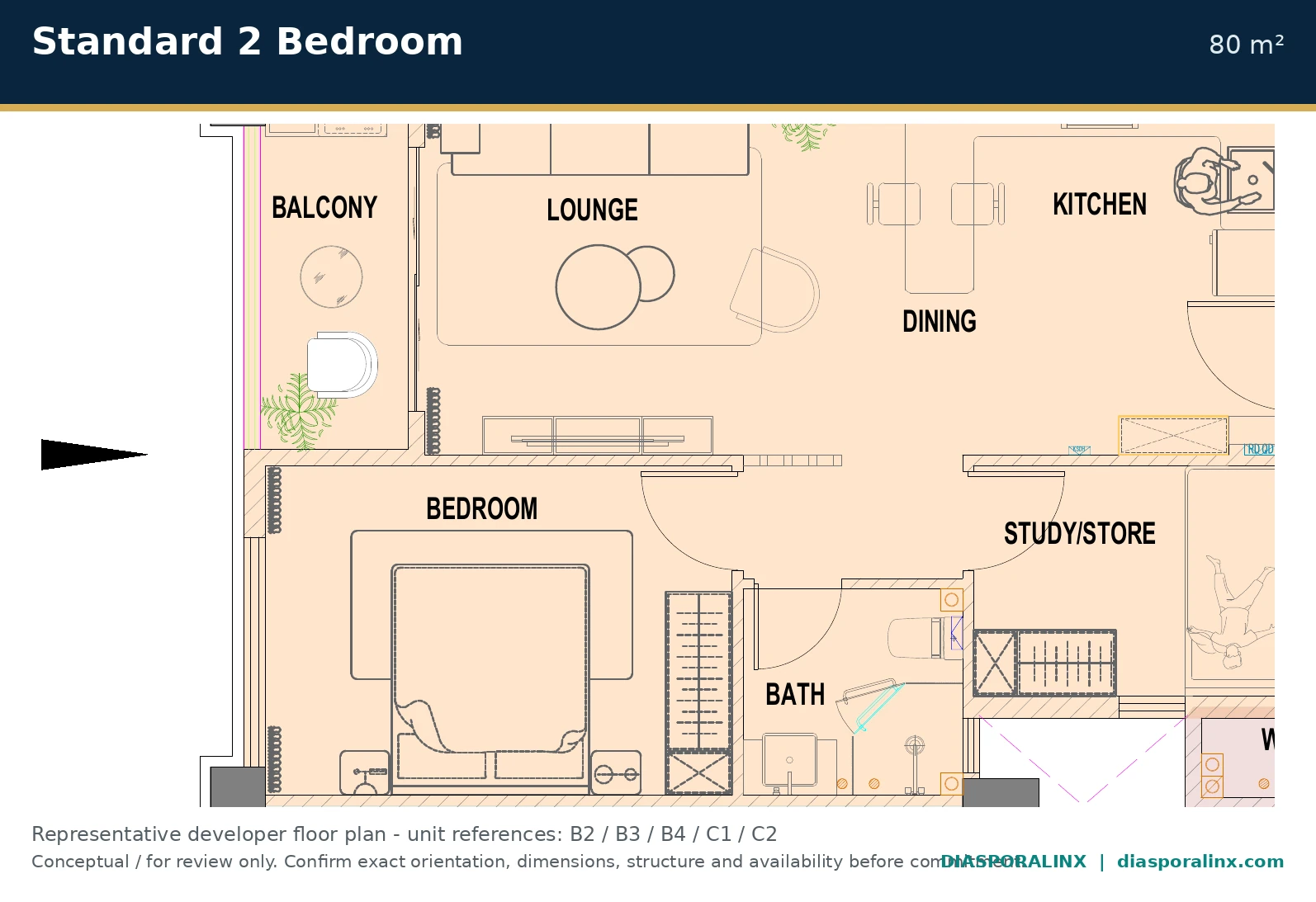 Standard two bedroom 80 square metre plan
